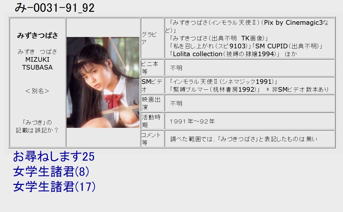 みづきつばさ　緊縛ブルマー 女縄学生証名簿（1） - SM女縄